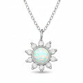 Beautiful Flower Necklace with Cubic Zirconia and Synthetic Opal (Rhodium Plated) - Available in Silver or Gold