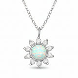 Beautiful Flower Necklace with Cubic Zirconia and Synthetic Opal (Rhodium Plated) - Available in Silver or Gold