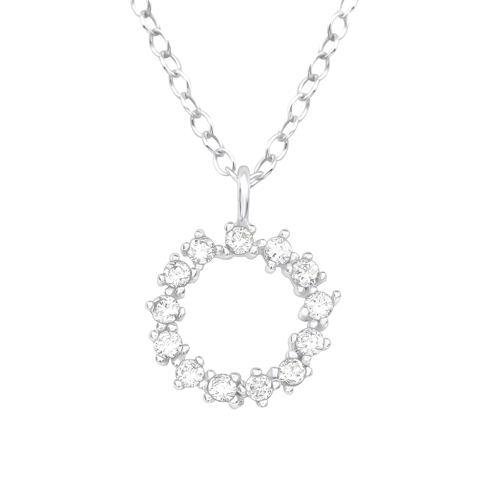 Silver Sparkling Circle Necklace with Cubic Zirconia