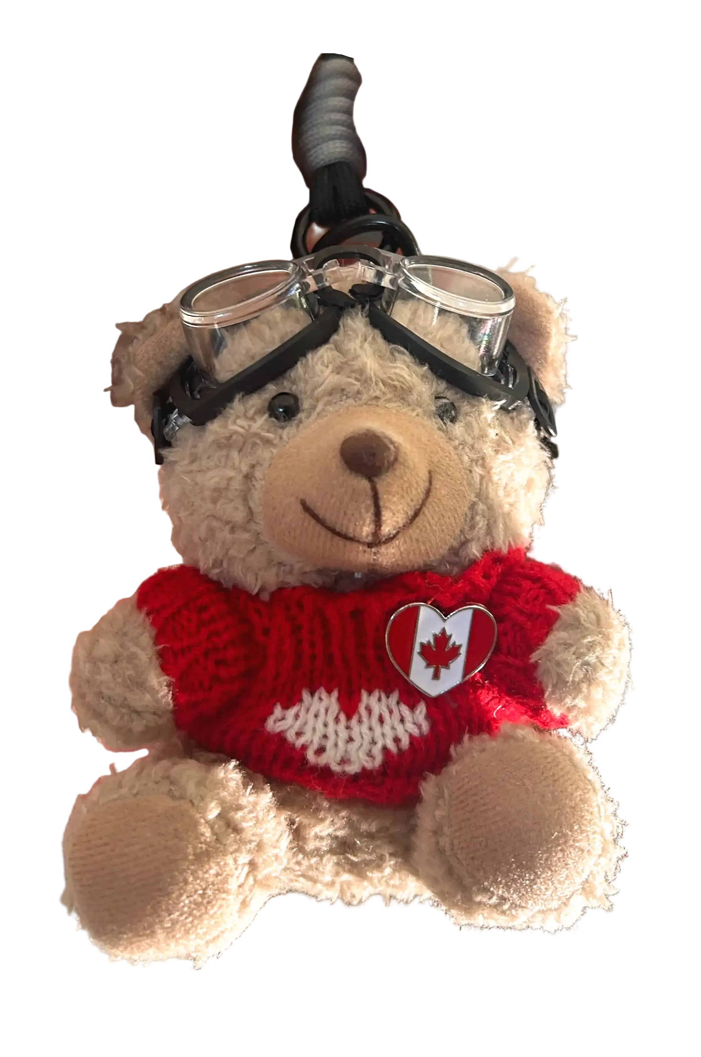Goggle Bear Plush Keychain – Red Heart Sweater with Canada Pin (Pack of 3)
