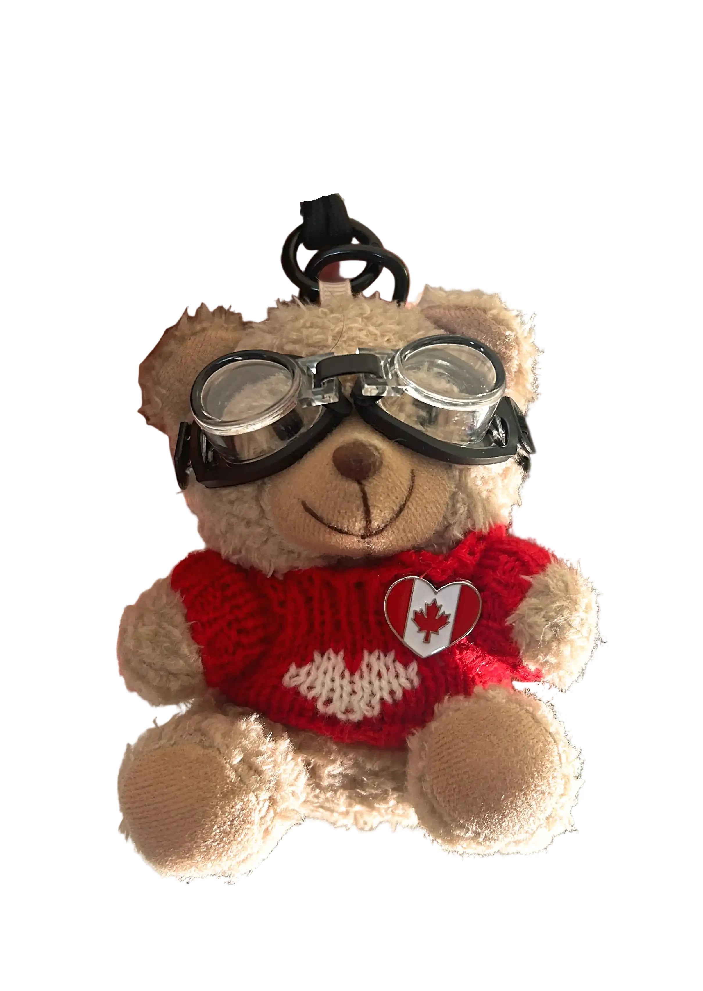 Goggle Bear Plush Keychain – Red Heart Sweater with Canada Pin (Pack of 3)