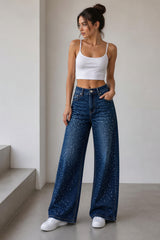 Indigo Wide Leg Rhinestone Jeans (Pack of 12)