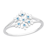 Snowflake Sterling Silver Ring with CZ Swiss Blue Topaz