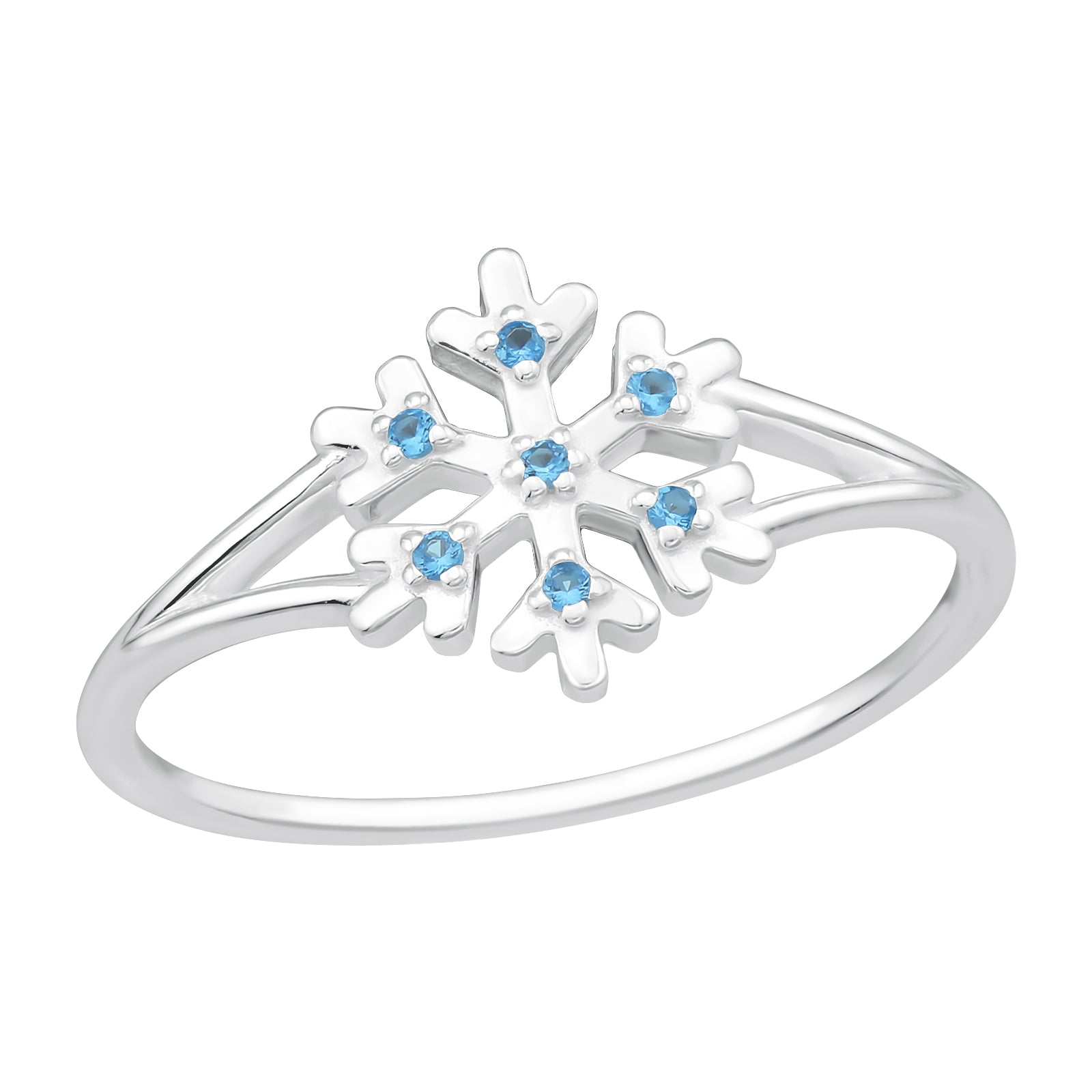 Snowflake Sterling Silver Ring with CZ Swiss Blue Topaz