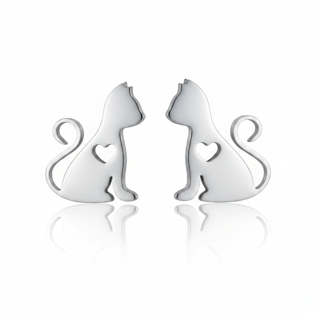 Cat Heart Stainless Steel Ear Studs