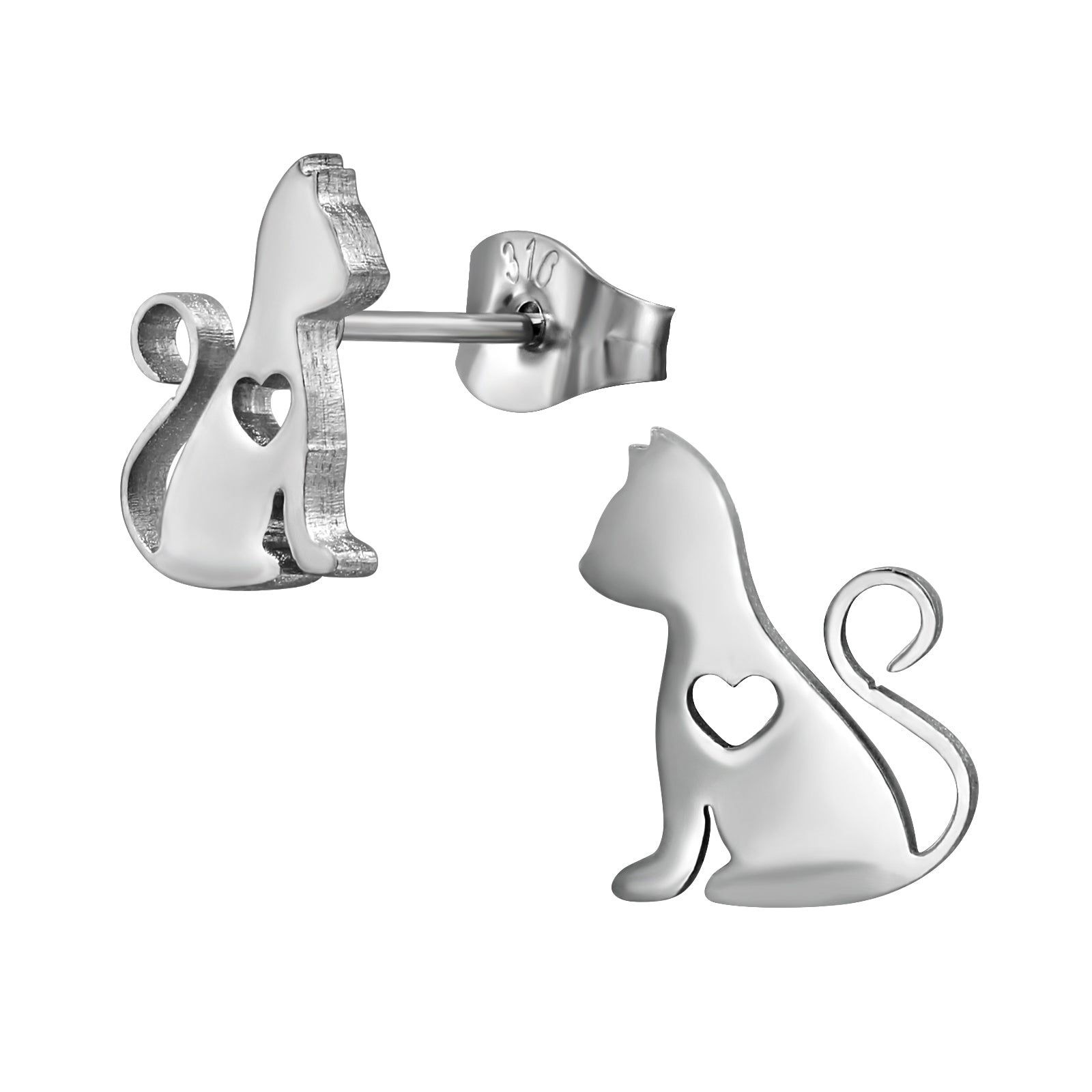 Cat Heart Stainless Steel Ear Studs