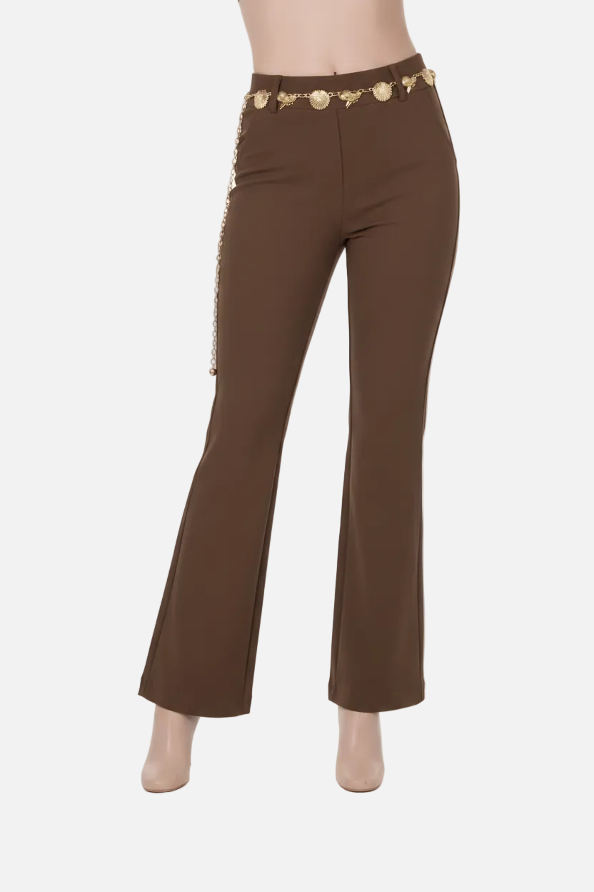Brown Flare Pants with Chain