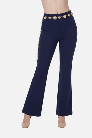 Navy Flare Pants with Chain
