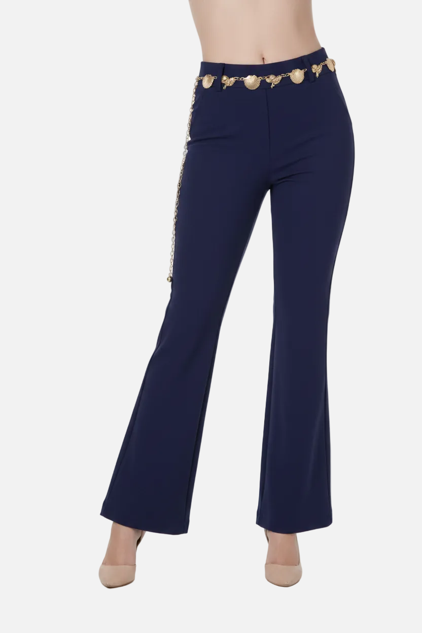 Navy Flare Pants with Chain