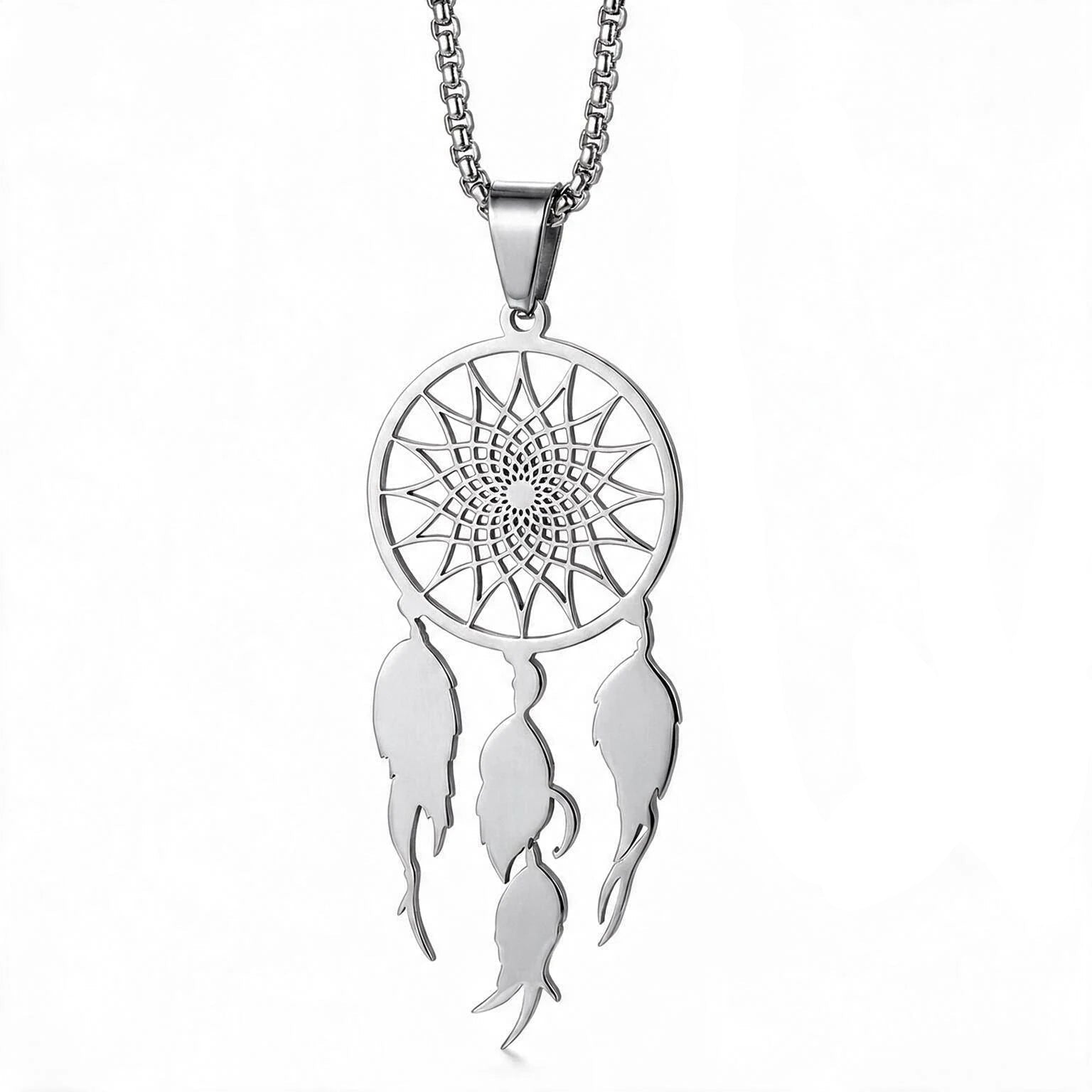 Dream Catcher Feather Pendant Necklace – Stainless Steel (Pack of 3)