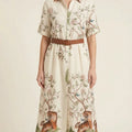 Tiger Botanical Print Belted Shirt Midi Dress